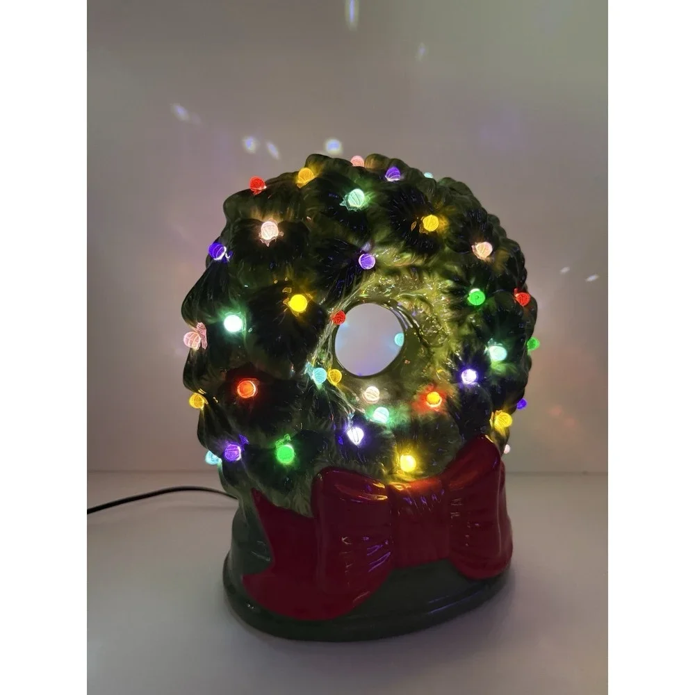 Vintage Green Ceramic Multi-color Lighted Mr. Christmas Wreath